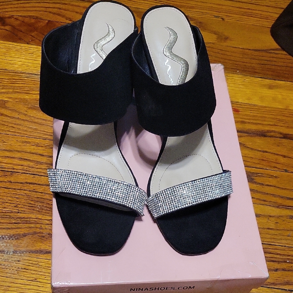 Nina Elegant Black Heels with Silver Accents